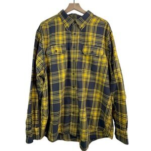 Faded Glory Mens 2XL Yellow Navy Blue Plaid Flannel Shirt Cotton FM46Y049B